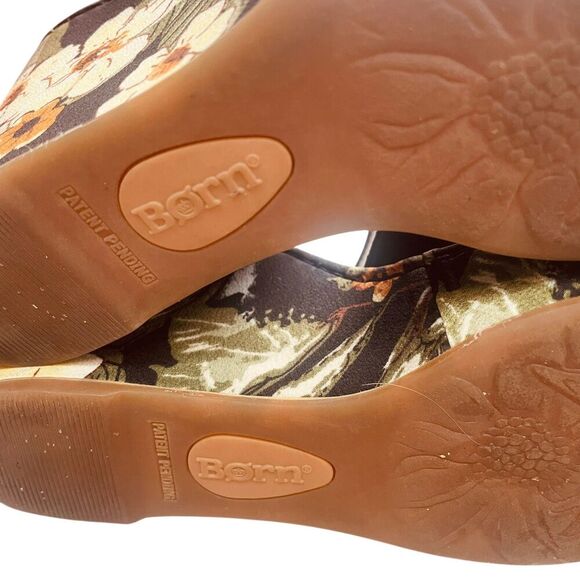 BORN Salton Wedge Sandal Black Leather Fabric Covered Heel - Picture 13 of 13